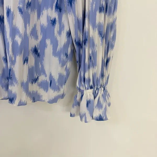 NINE WEST Blue and White Women's Long Sleeve Blouse Size Large - Image 3