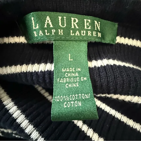 Ralph‎ Lauren Black and White Striped Sweater Top Size Large V-neck - Image 6