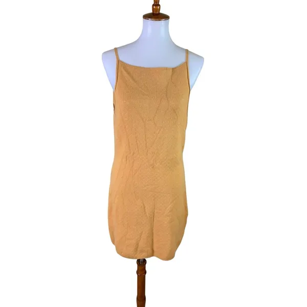 Abercrombie Fitch Women's XL Mustard Yellow Knit Slip Mini Dress Square Neck - Image 2