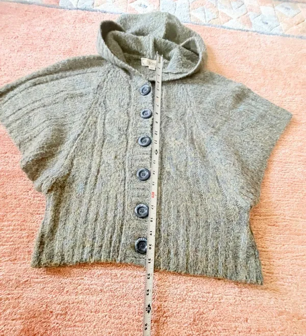 Decree Women’s Olive Green Gray Brown Marled Hooded Cape Sweater Poncho Size M - Image 4