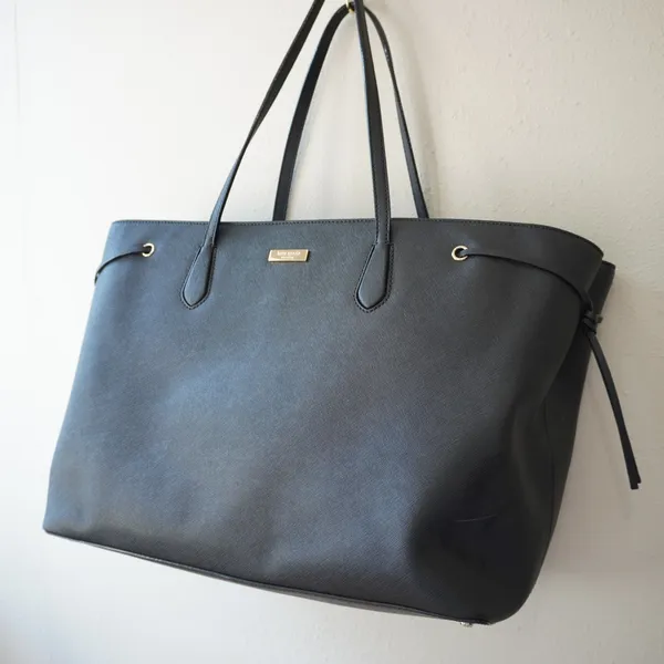 Kate Spade New York Black Saffiano Leather Drawstring Tote Bag Gold Hardware - Image 3