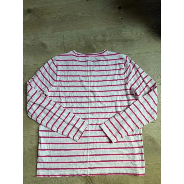 EUC J.Crew T-Shirt Scoop Neck Long Sleeve Girlfriend Tee striped pink white sz L - Image 3