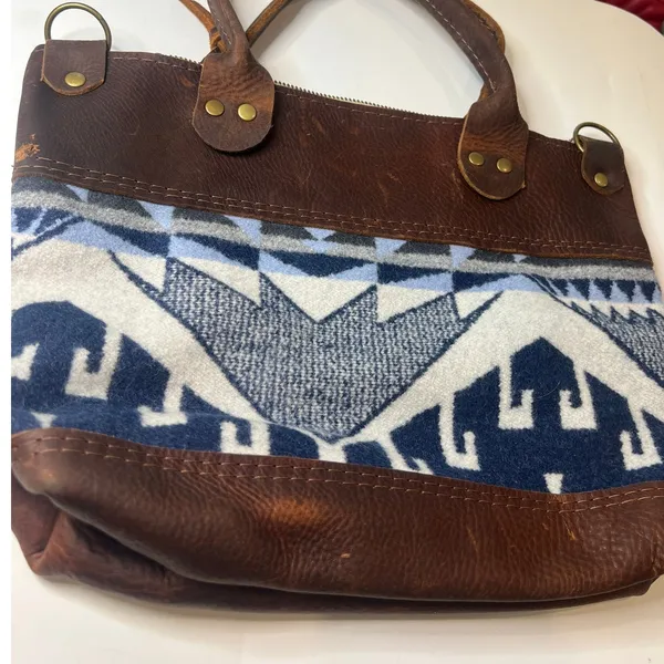 Hawks & Doves Loretta Top Handle Shoulder Purse Blue Bag Pendleton wool panel - Image 3