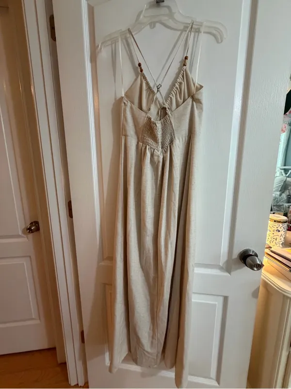 Japna Cream Ruched Strap Dress - Image 8