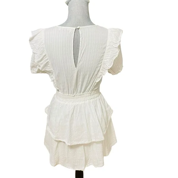 The Post White Ruffle Lace Trim Mini Dress Women’s Small Cotton Rayon - Image 4