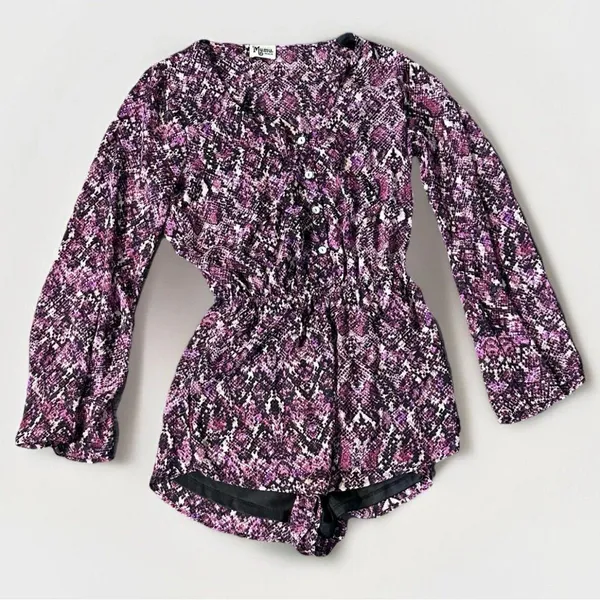 Show Me Your Mumu Womens Romper Red/Pink Snake‎ Print Boho Long bell Sleeve M - Image 3
