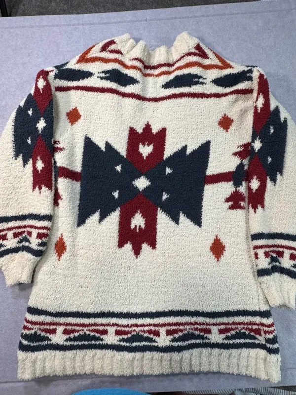 Blue Rain Aztec Southwestern Print Open Front Fuzzy Sherpa Cardigan Sweater - Image 2