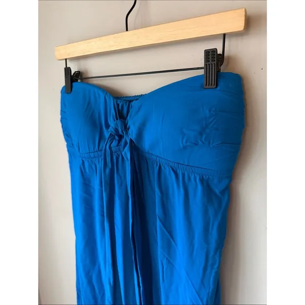Tommy Bahama Tube Strapless Blue Maxi Dress Smocked Back Resort Vacation Beach - Image 2
