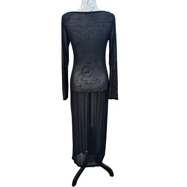 Baltic Born NWOT‎ Darya Black Sheer Mesh Long Sleeve Boat Neck Maxi Dress Small - Image 3