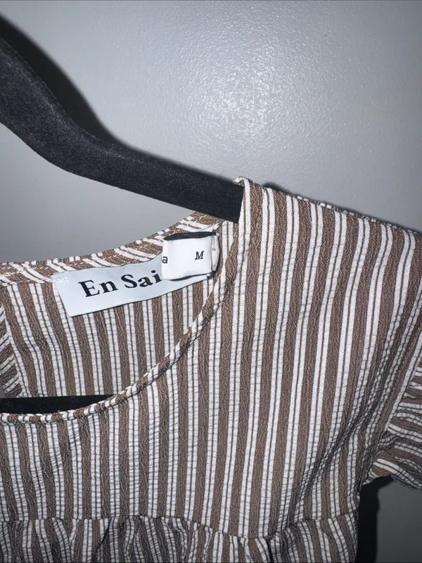 En Saison Women's Brown & White Striped Tiered Ruffle Dress - Image 8
