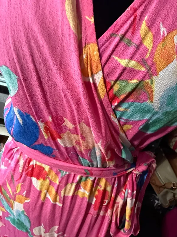 Vici Pink Floral Wrap Maxi Dress with Multicolor Blooms - Image 4
