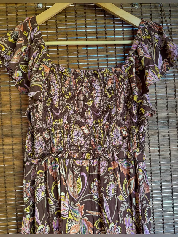 Vintage Angie Autumn Petals Brown Floral Boho Maxi Dress Size Small NWOT - Image 8