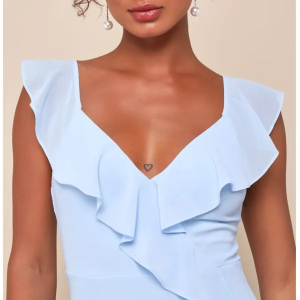 NEW Lulus Charming Event Light Blue Asymmetrical Ruffled Maxi Dress Medium - Image 3