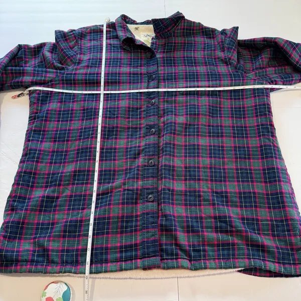 LL Bean Colorful Plaid Sherpa Fleece Lined Flannel Shirt Jacket Shacket Size XL - Image 7