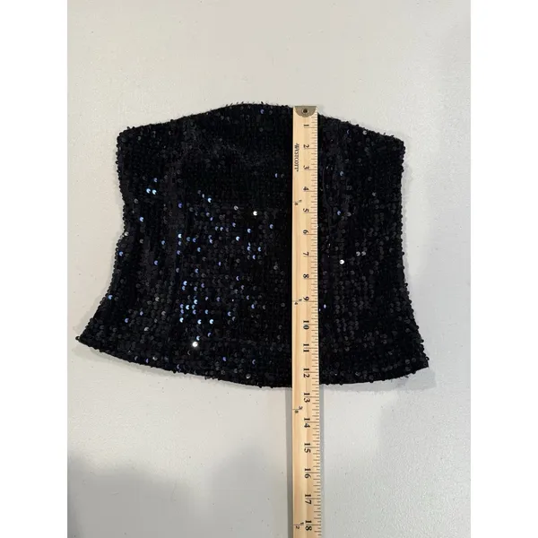 Renvy Sequin Tube Top Womens Small Black Y2K Lined Stretch Whimsigoth Concert - Image 4