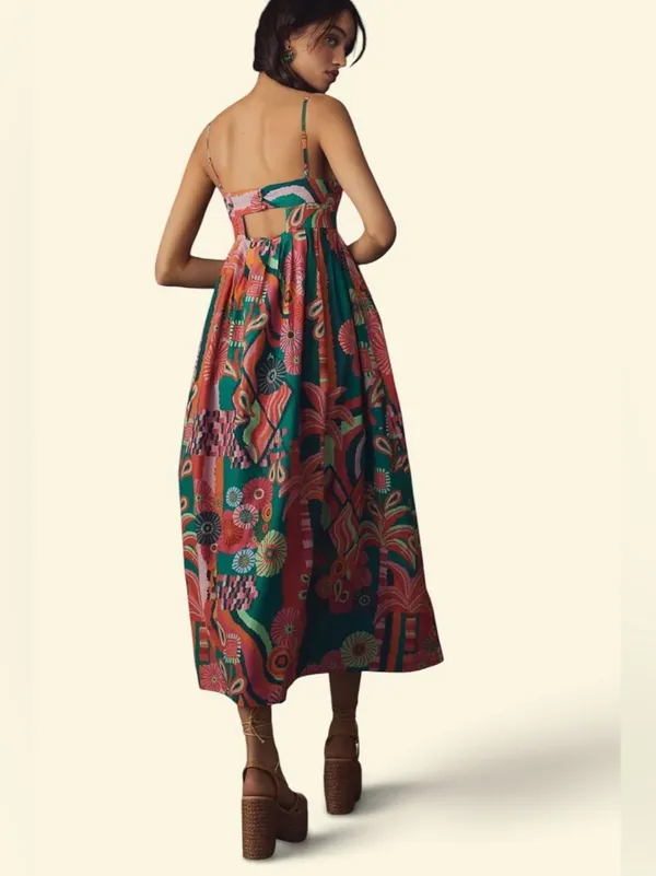 Farm Rio x Anthropologie Pleated Tropical Palm Midi Dress Size XXSmall - Image 2