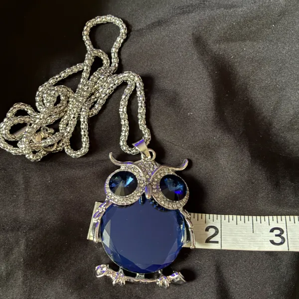 Elegant Blue Owl Pendant Necklace - Image 3