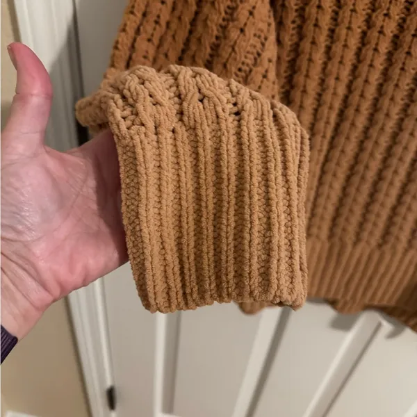 Aerie Cable Oversized Knit Stretch Sweater Quarter 1/4 Zip Soft Tan L - Image 5