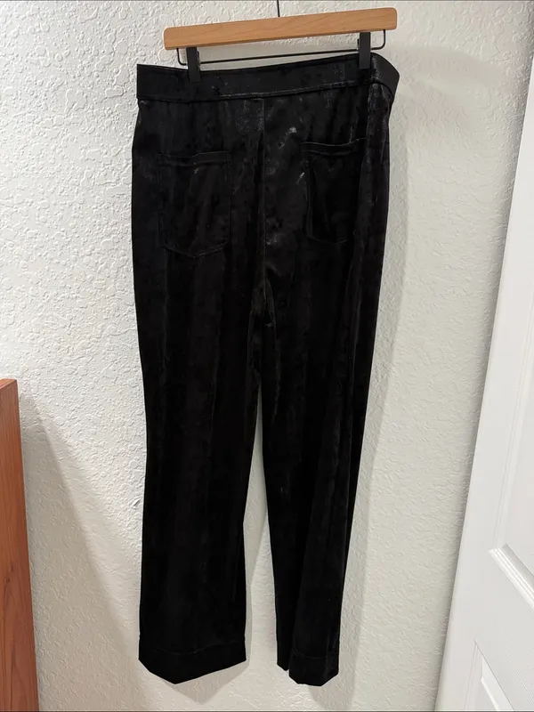 HALARA Black High Waisted Pockets Straight Leg Velvet Casual Pants Size XL - Image 4
