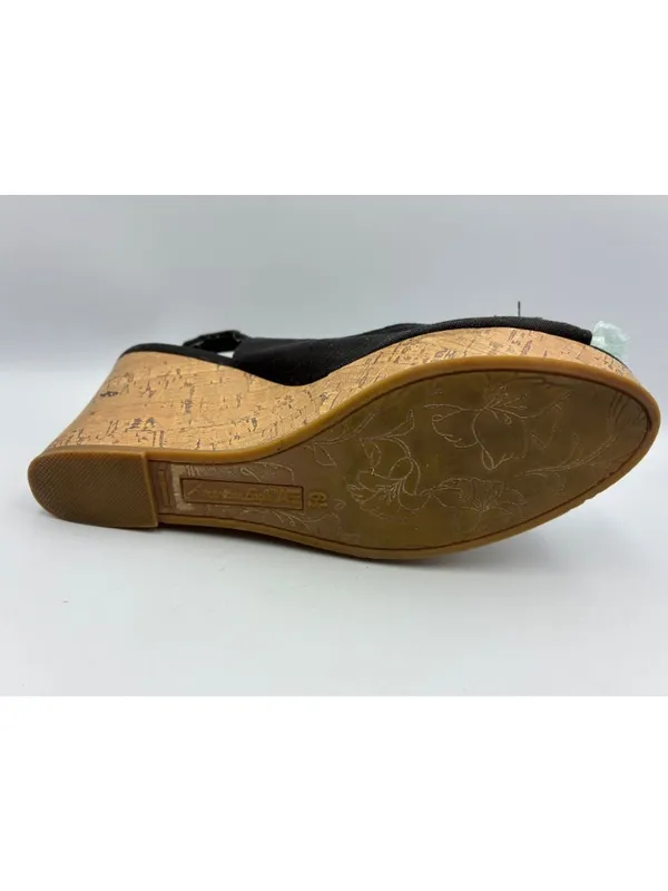 American Eagle Womens 6.5 Black Wedge Sandals Cork Heel Floral Toe Casual - Image 10