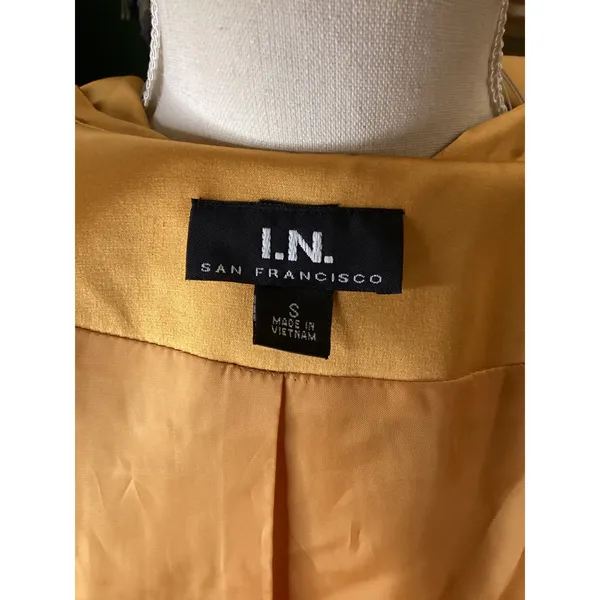 L.N. San Francisco Mustard Gold Satin Fit and Flare Pleated Jacket Size S - Image 5