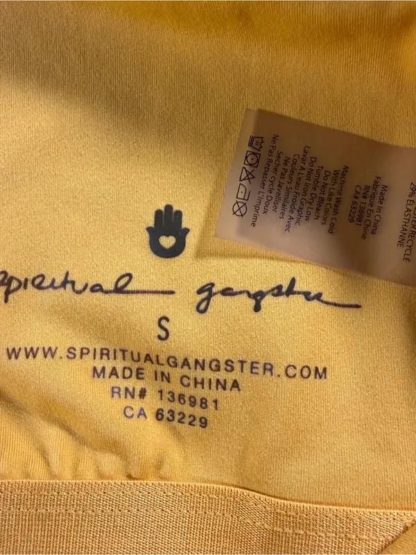 Spiritual Gangster Sports Bra Crop Top Mustard Yellow Size Small - Image 2