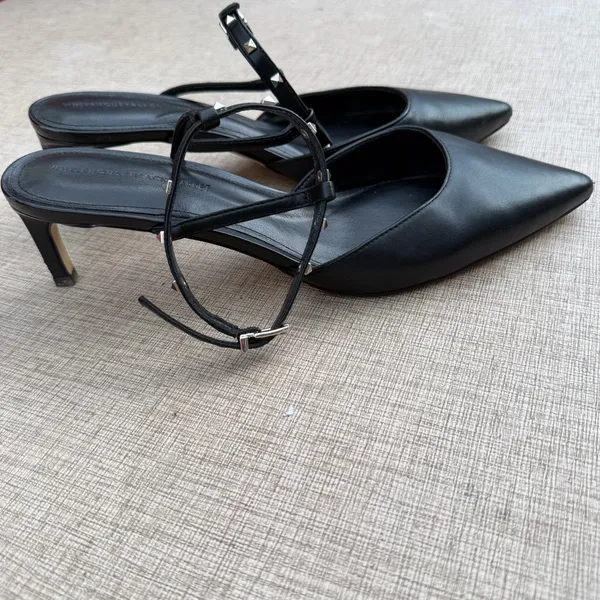 White House Black Market Studded Slingback‎ Heels Black Size 9 Pointed Toe - Image 3