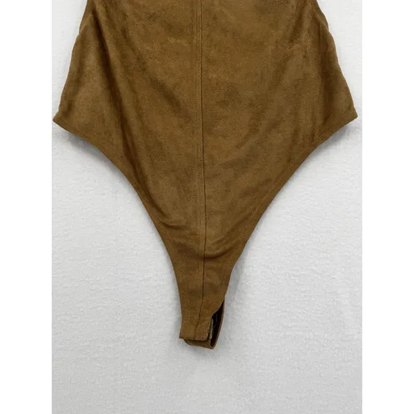 Rehab Brown Faux Suede Deep Side Tank Bodysuit Western Streetwear Moto Y2K Sz S - Image 6