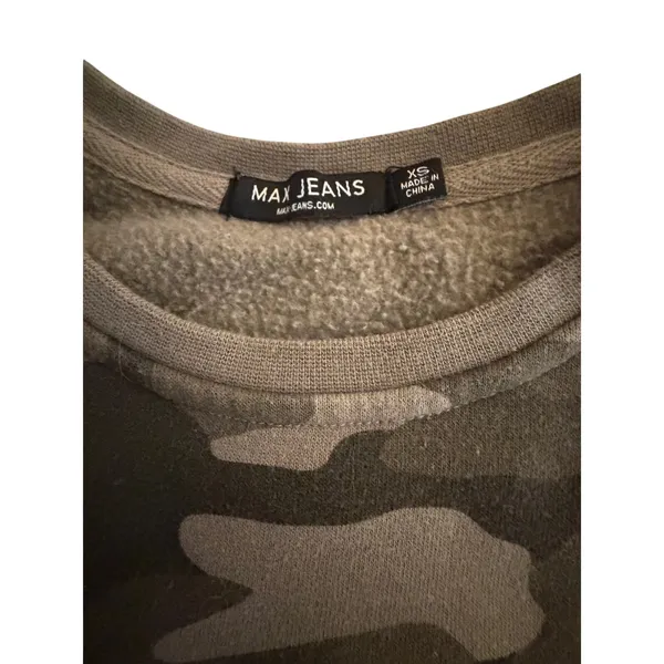 Max Jeans Camo Embroidered Sleeve Sweatshirt XS Green Gray Fleece Pullover - Image 6