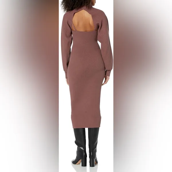 ASTR Jodie Mauve Two Piece Cutout Ribbed Knit Midi Sweater Dress Small NWT - Image 3