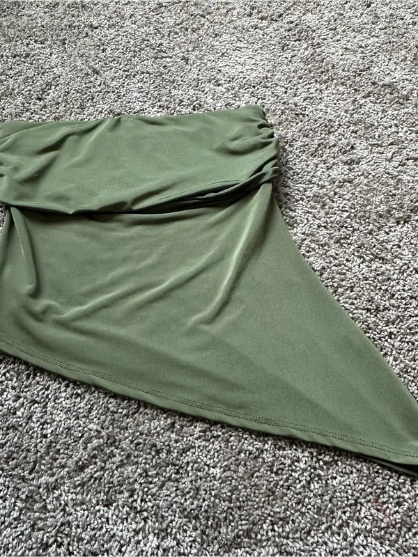 Olive Green Asymmetrical Strapless Women's Top - Image 3