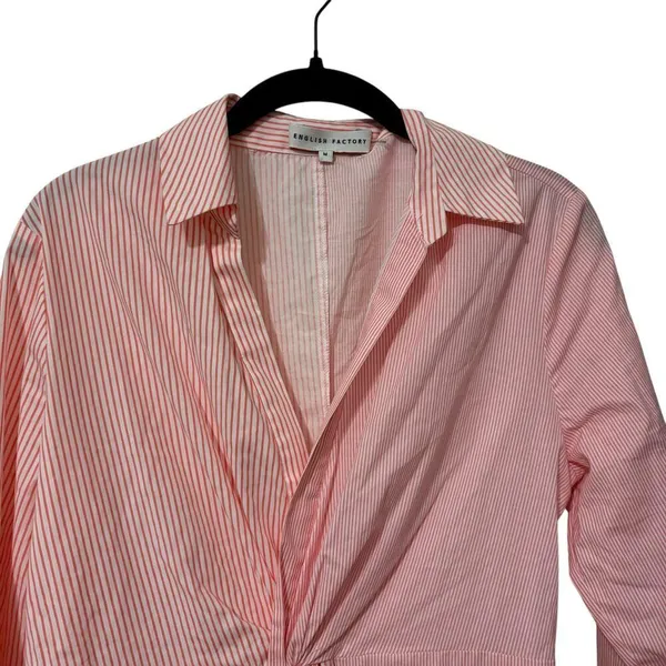 English Factory 100% Pink Cotton Striped Twist Shirt Mini Dress Size Medium - Image 5