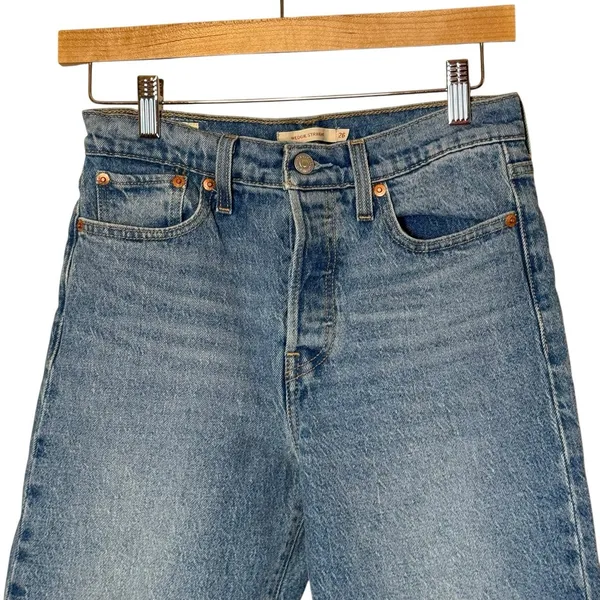 Levi's Premium Wedgie Straight Leg Jeans Womens‎ Blue Denim 26x27 Button Fly - Image 2