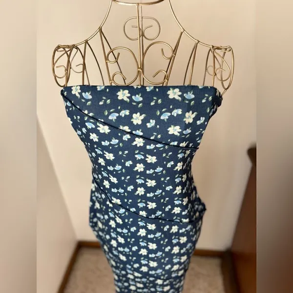 Princess Polly Oscar Strapless Floral Mini Dress Navy Size 8 - Image 5
