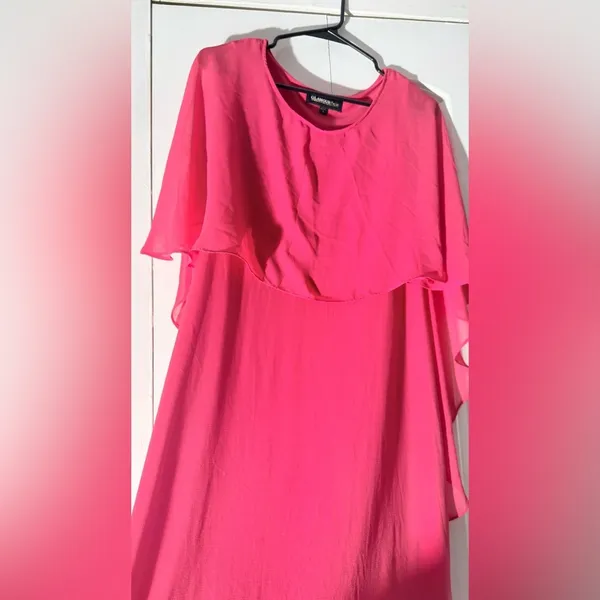 Glamour Nights Pink Popover Cape Sheath Dress Size 6 Chiffon Overlay - Image 8
