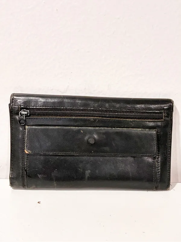 Vintage Black Leather Coach Trifold Wallet Snap Button - Image 4