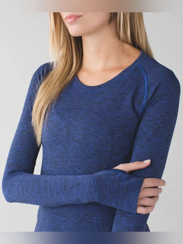 Lululemon Swiftly Tech‎ Long Sleeve Crew Heathered Sapphire Blue Size 8 - Image 2