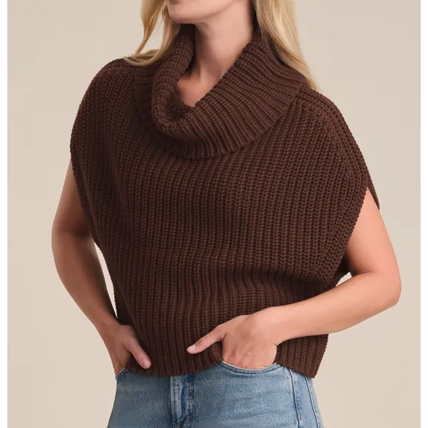 525 America Cate Cotton Sleeveless Turtleneck Sweater Chocolate Brown Size Small - Image 7