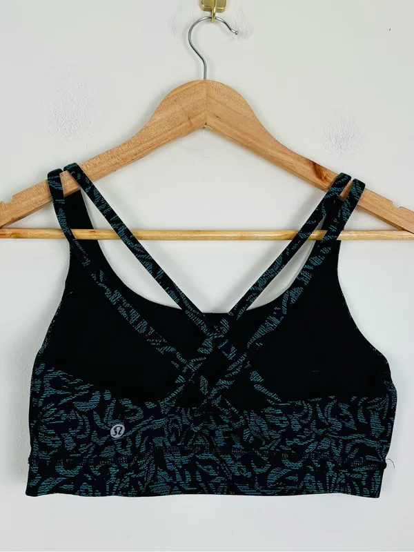 Lululemon Free To Be Strappy Sports Bra Black Teal Floral Abstract Print Size 10 - Image 4
