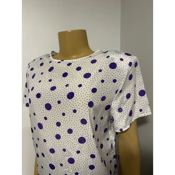 Penbrooke Lane Vintage Purple Polka Dot Short Sleeve Blouse White Size M 12/14 - Image 2