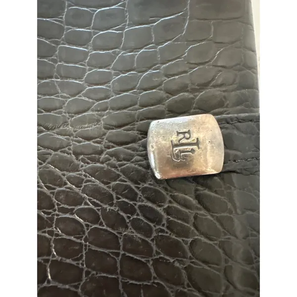 Ralph Lauren Black Croc Embossed Leather Bifold Wallet RL Logo Tab Closure - Image 4