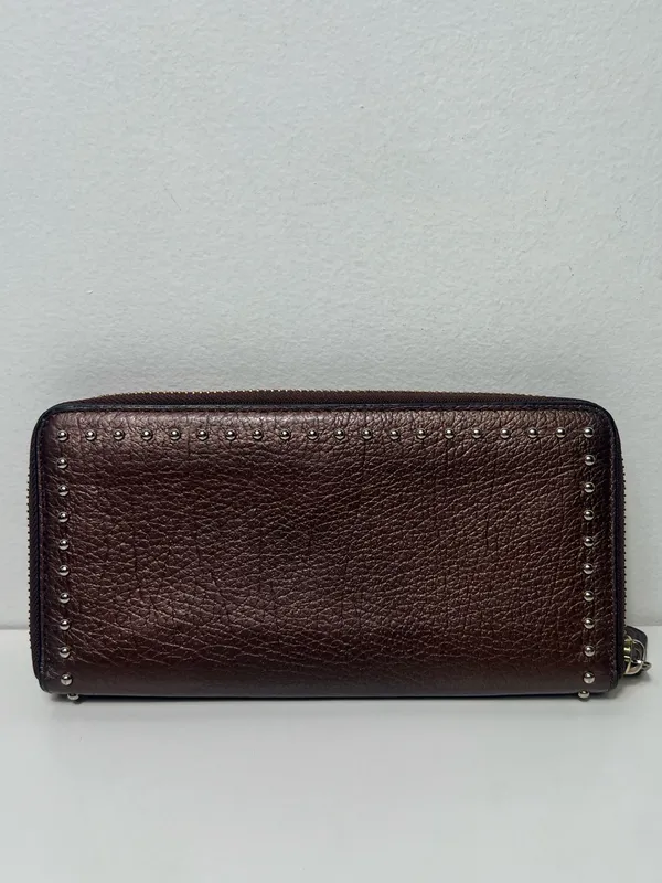 Coach Metallic Studded Pebbled Leather Accordion Zip Around Continental Wallet - Image 8