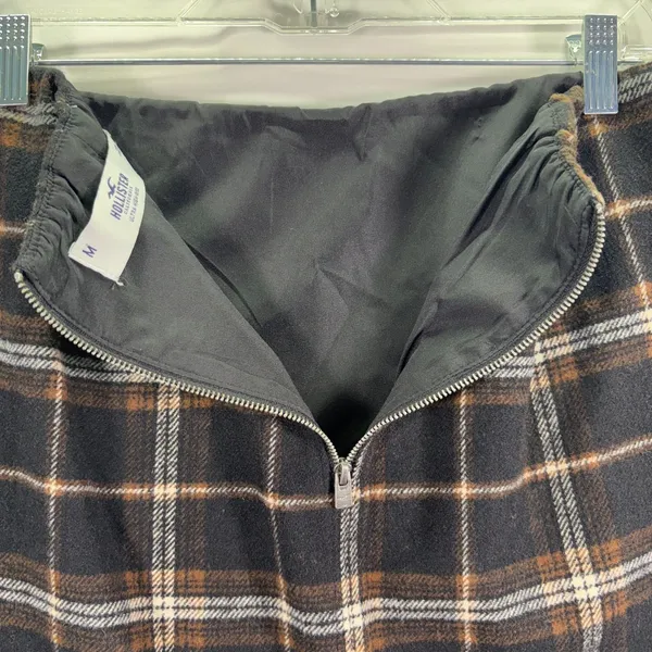 Hollister Women Black Plaid Stretch‎ Waist Ultra Hi-Rise Lined Skirt Size Medium - Image 9