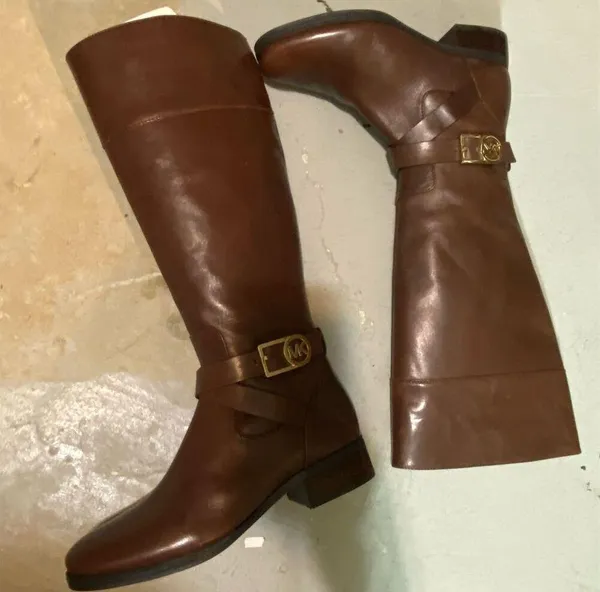 Michael Kors Women's Brown Leather Riding Boots Size 7 Knee High Zip - Image 5