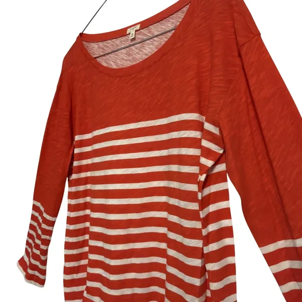 J.Crew Womens Orange White Striped Slub Cotton 3/4 Sleeve Top Size‎ M 80227 - Image 6