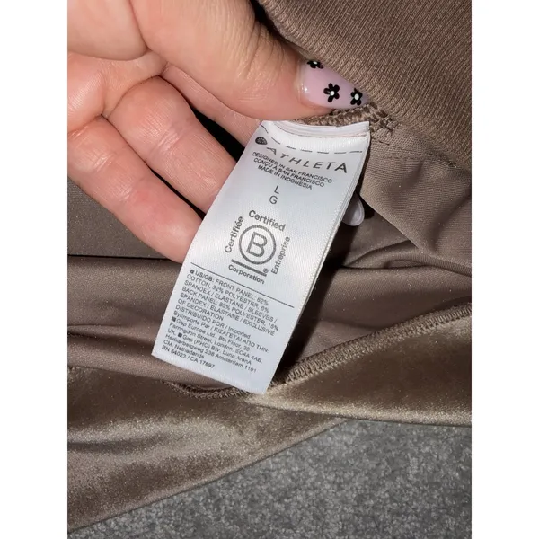 Athleta Womens L Retroplush Velvet Crewneck Sweatshirt Pullover Side Snaps Brown - Image 5