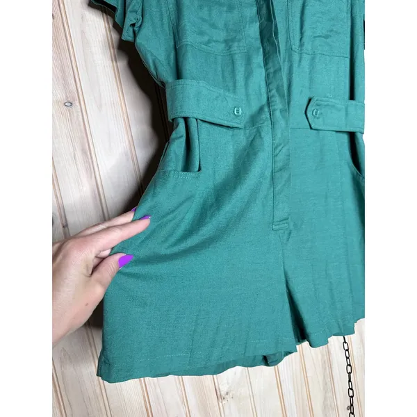 NWT Lulus Short Sleeve Mini Dress & Romper Green Linen Dark Blue Bundle Size M - Image 7