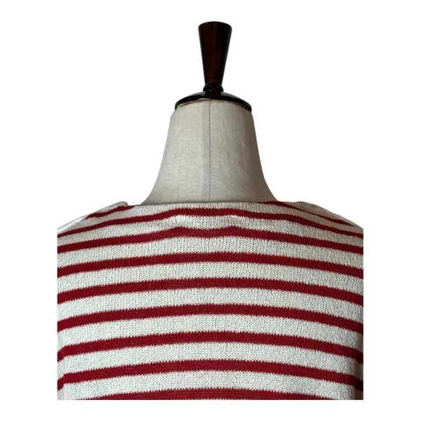 Zara Shirt Women‎ Medium Red White Striped Knit Button Shoulder Top Coastal - Image 6