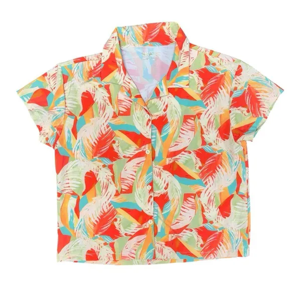 Skatie Marley Short Sleeve Button Up Top Shirt Blouse Colorful Palm Medium M - Image 7