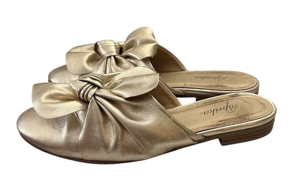 Paprika Bow Mule Ruched Slip-On Gold 7.5 - Image 4